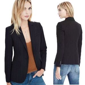 Banana Republic Blazer Size 10 Dark Navy Blue Luxe Brushed Twill Chalk Striped